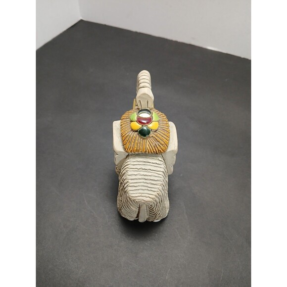 Lucky Elephant Figurine Signed JR | Vintage Folk Art Pottery Trunk Up Tusked - Picture 4 of 8